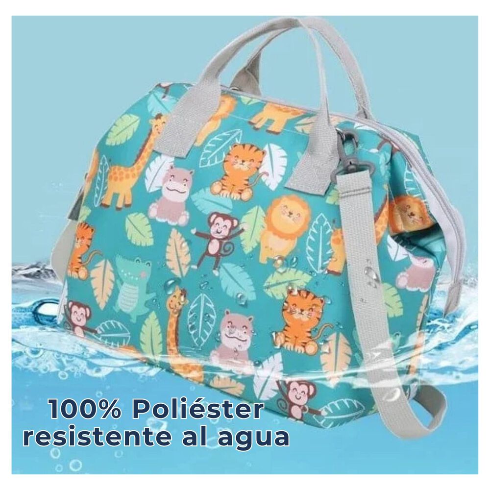 Bolso Maternal Panales Oxford 31cm Panalera Portatil Multifuncional Estampada Turquoise Animals image number 5.0