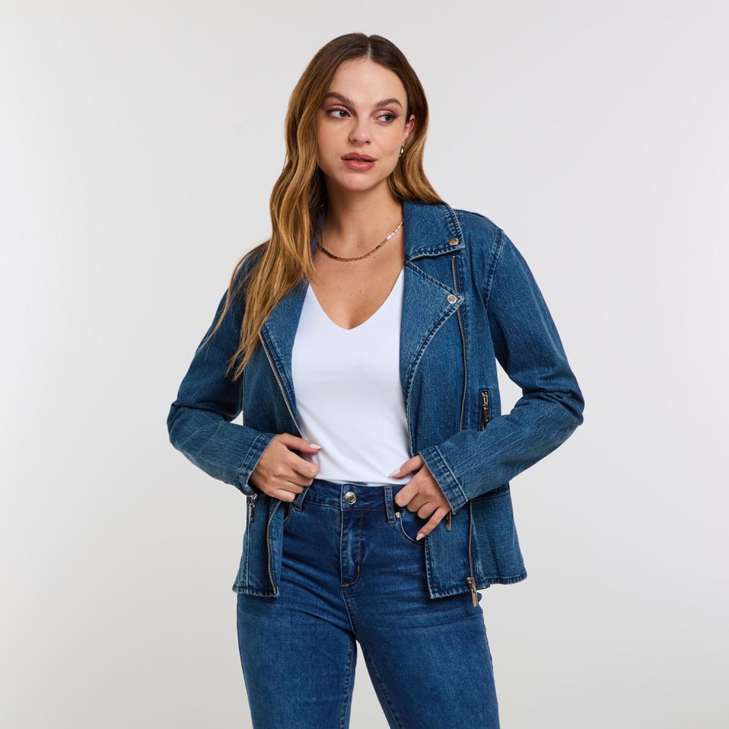 Chaqueta Denim Peplum Con Cierre Mujer Kimera image number 0.0
