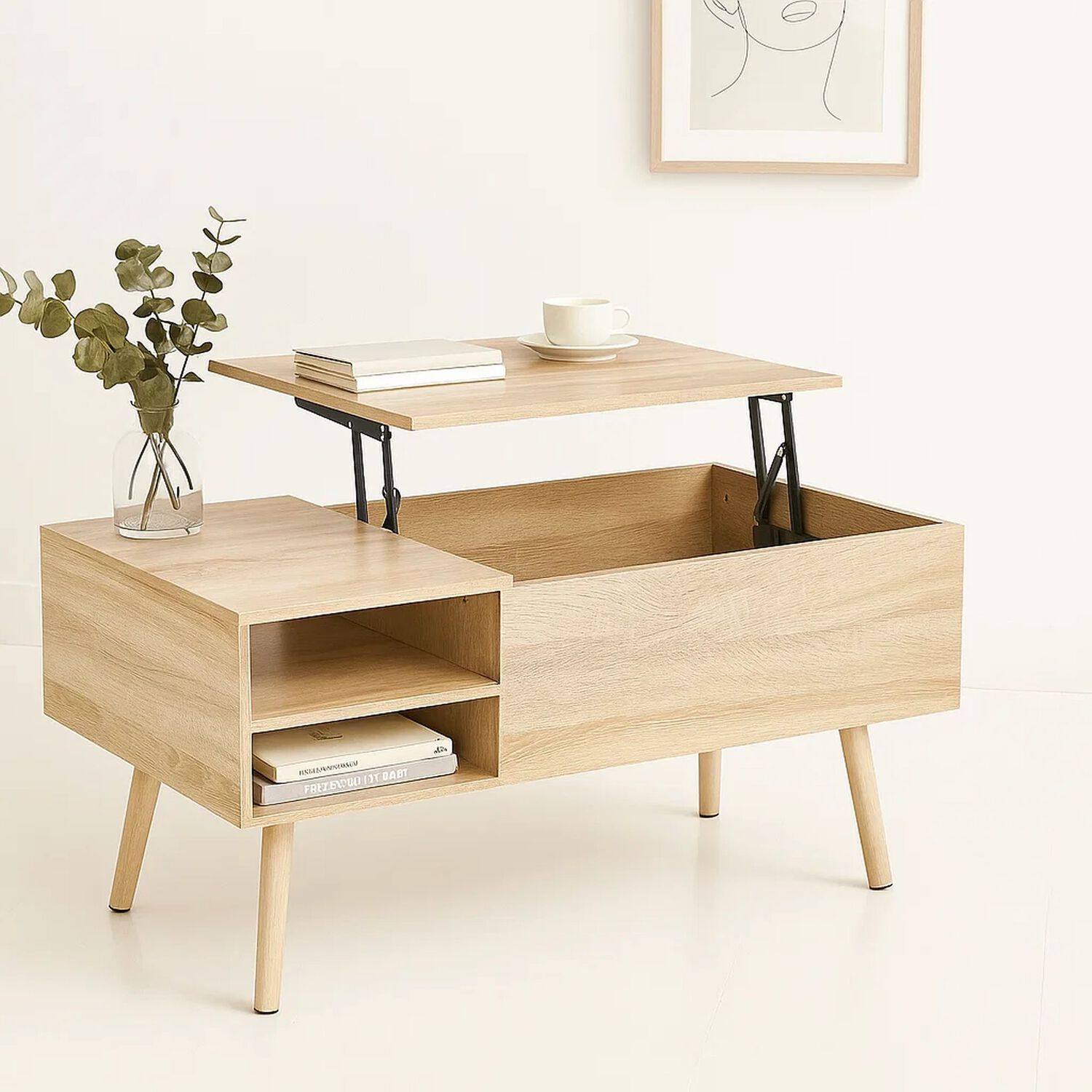 Mesa De Centro Elevable Con Bandeja Y Almacenamiento - Madera image number 1.0