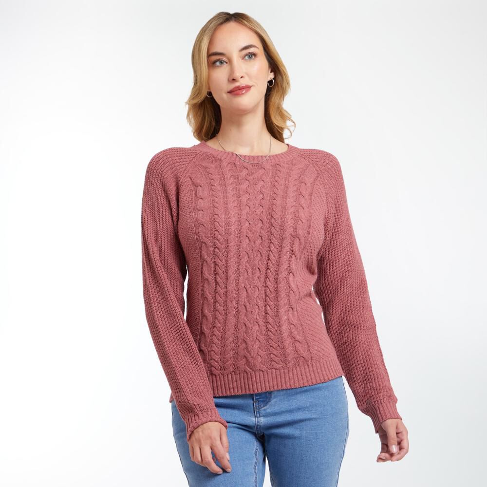 Sweater Liso Trenzado Regular Cuello Redondo Mujer Geeps image number 0.0