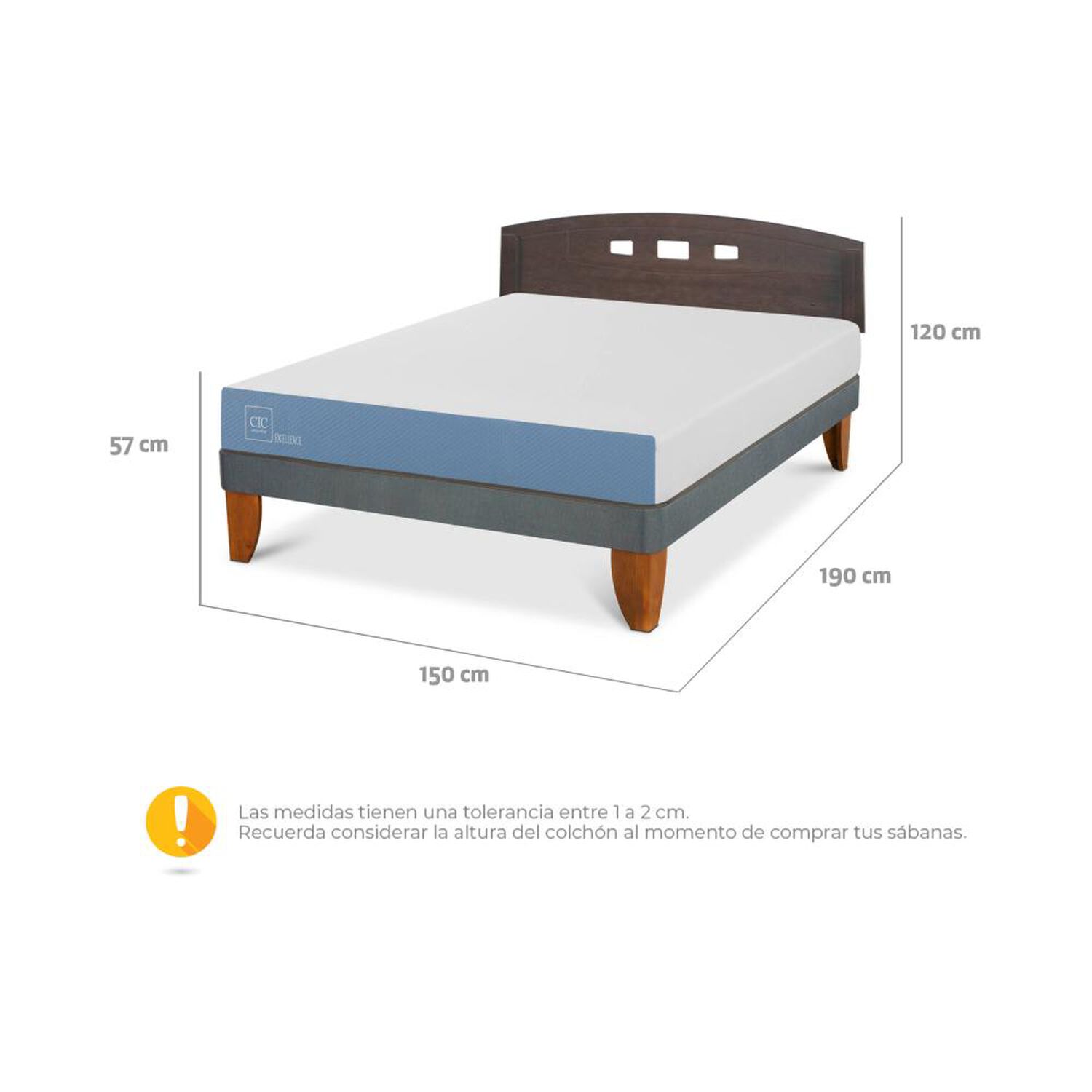 Cama Europea Cic Excellence / 2 Plazas / Base Normal + Respaldo image number 2.0