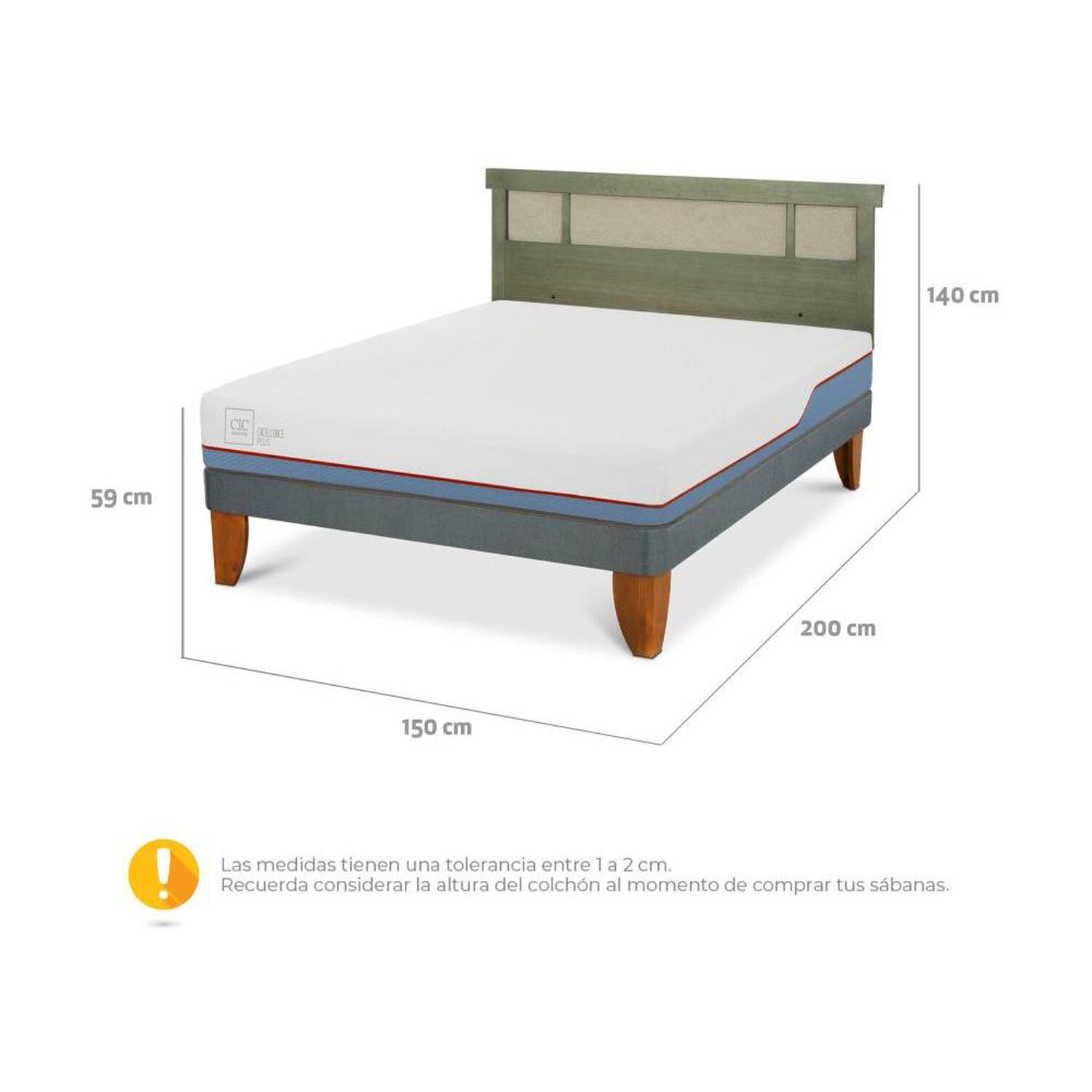 Cama Europea Cic Excellence Plus / 2 Plazas / Base Normal + Respaldo image number 4.0