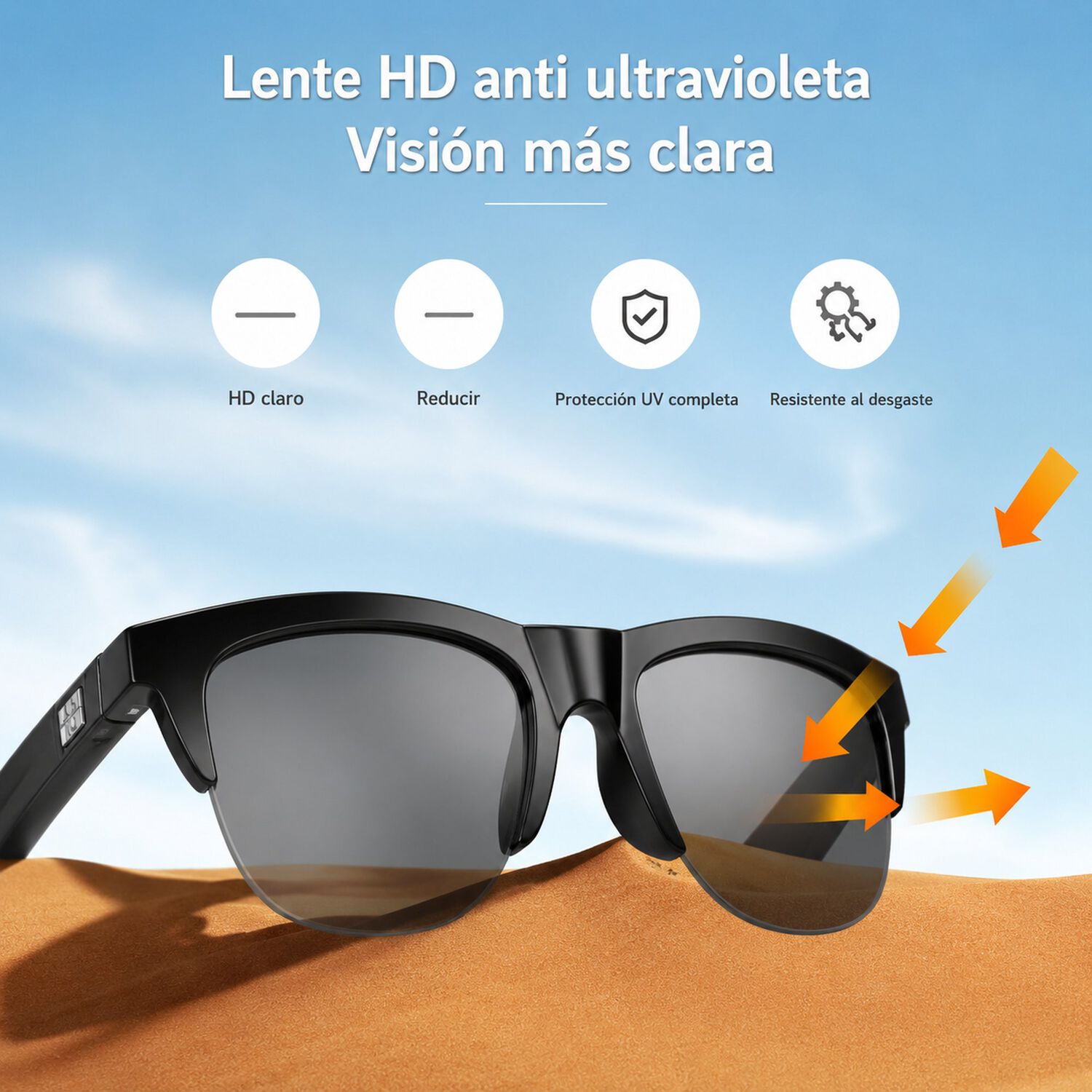 Gafas Lentes Inal&aacute;mbricas Inteligentes De Sol F06 Bluetooth image number 4.0