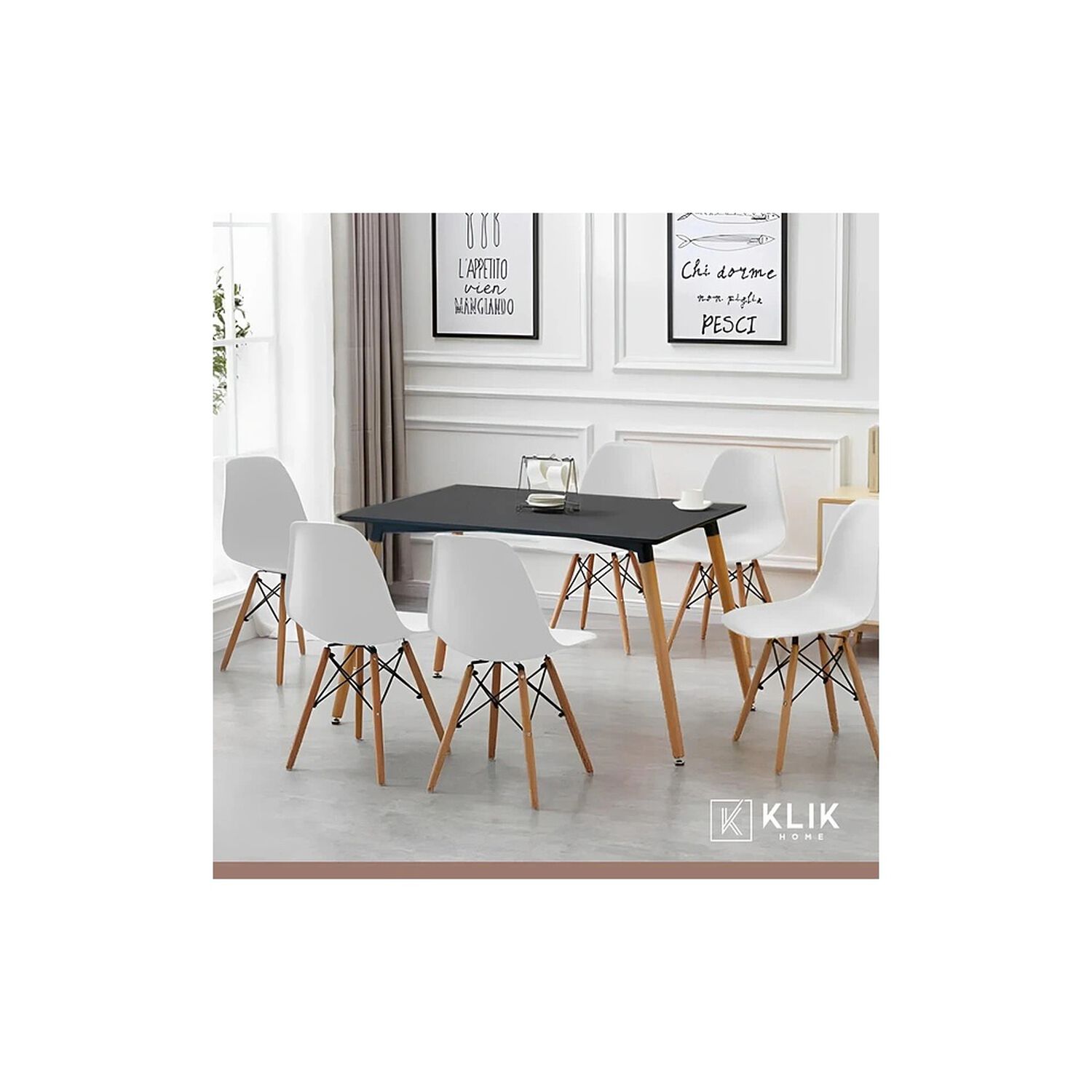 Comedor Mesa Rectangular Negra + 6 Sillas Eames Blancas image number 1.0