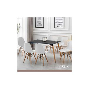 Comedor Mesa Rectangular Negra + 6 Sillas Eames Blancas