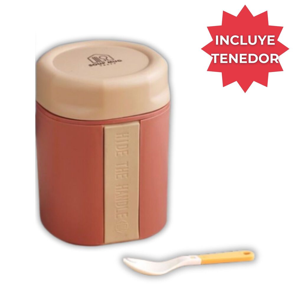 Termo Táper Térmico Estilo Vaso Con Tenedor Oficina Y Escolar Pink image number 1.0