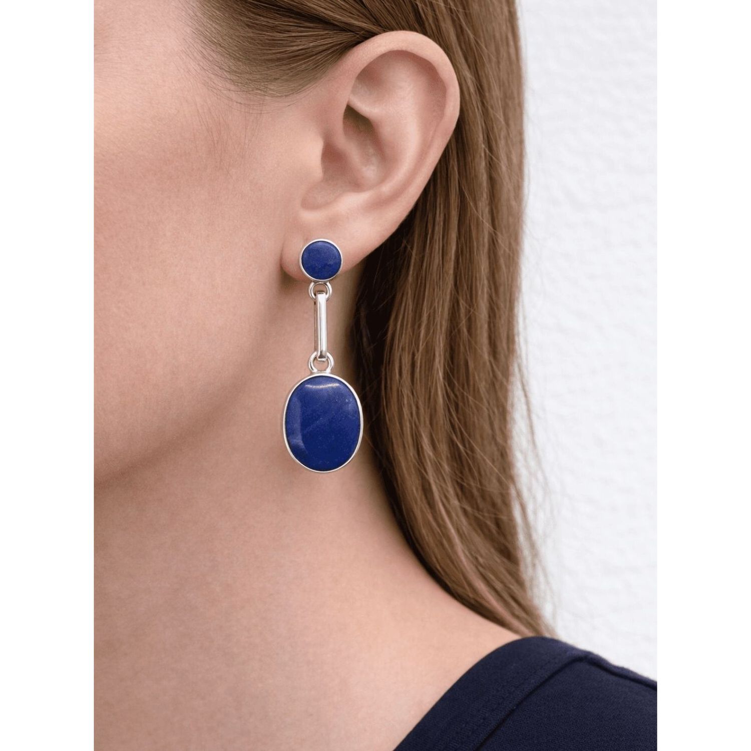 Aros Lapisl&aacute;zuli Ovalado Plata 950 Tornillo Mariposa Colgantes Mujer Elegantes Piedra Azul. image number 2.0