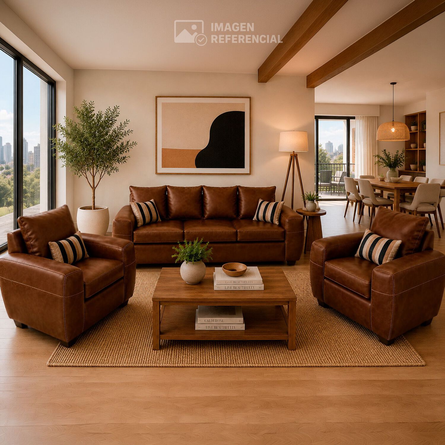 Juego De Living Elegant Detail Houston Pu / 5 Cuerpos image number 0.0