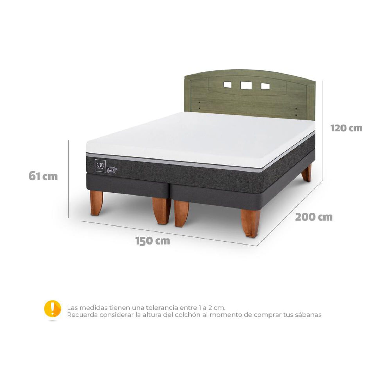 Cama Europea Cic Ortopedic Advance / 2 Plazas / Base Dividida + Respaldo image number 6.0