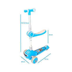 Monopatín Plegable Infantil 2 En 1 Luces Led Celeste