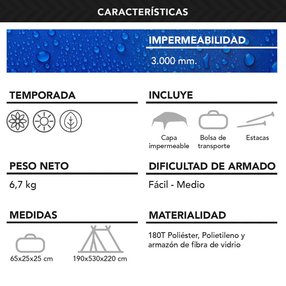 Carpa 8 Personas Camping Outdoor Azul image number 7.0