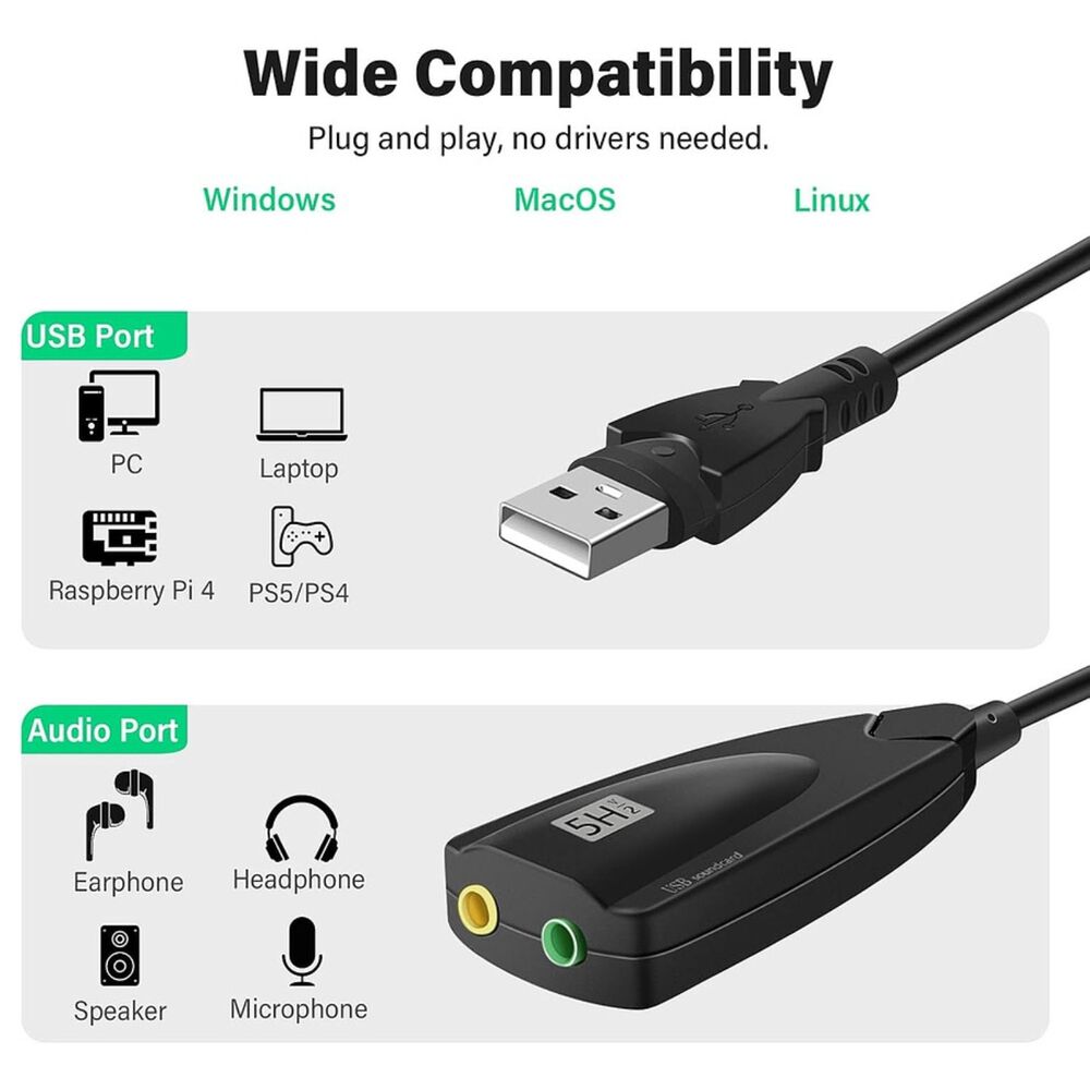 Tarjeta De Sonido Usb 3d Virtual 5hv2 7.1 image number 1.0