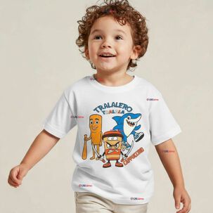 Polera Brainrots 100% Algodón Manga Corta Niño Tralalero Blanco