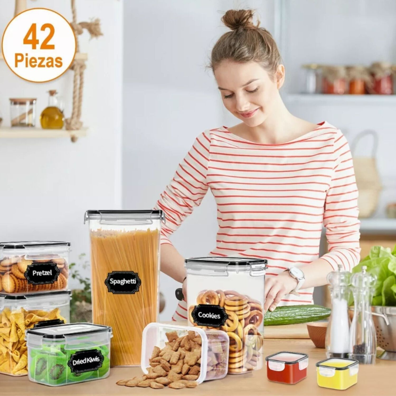 Set 42 Contenedores Herm&eacute;ticos Almacenamiento Despensa Cocina Pl&aacute;sticos image number 4.0