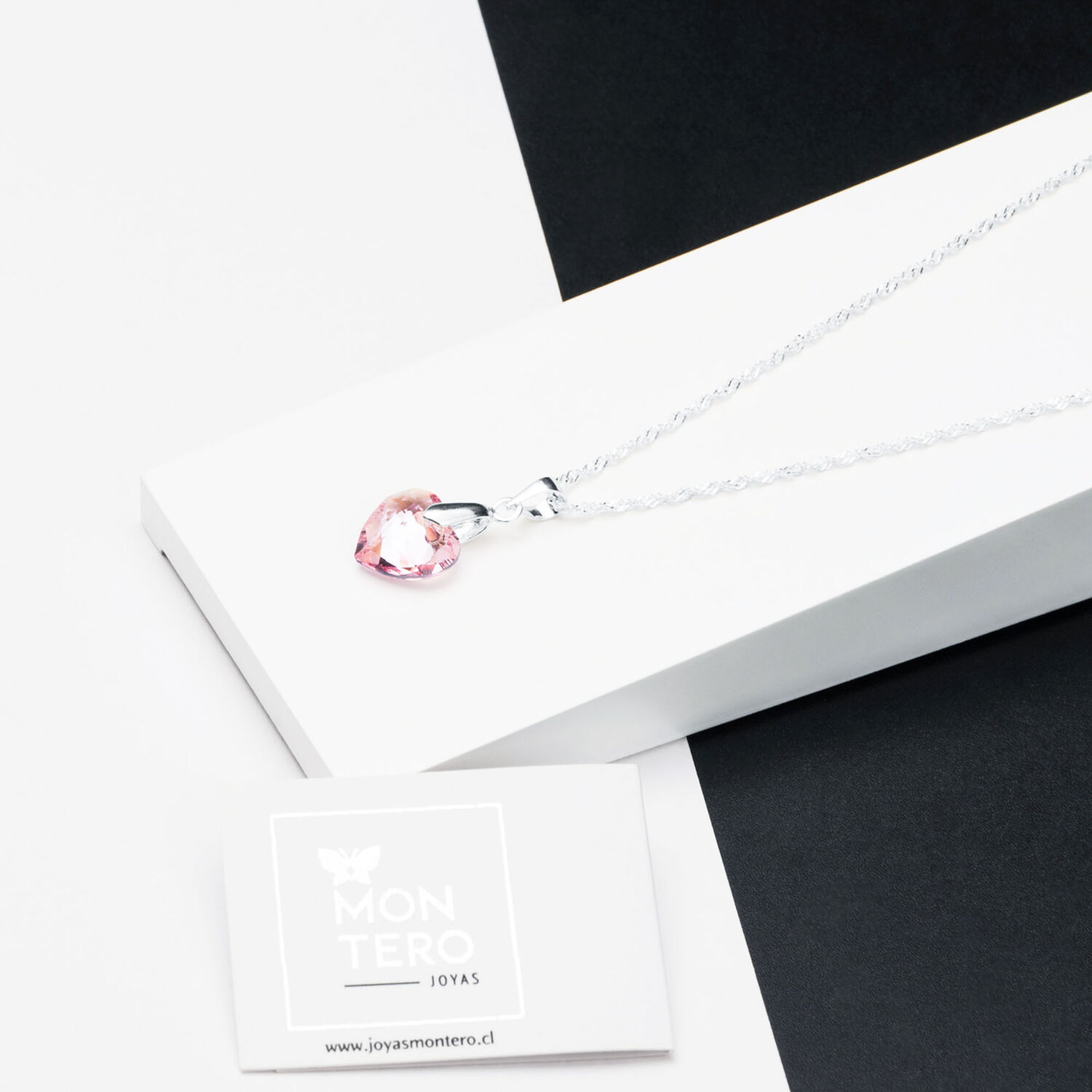Collar Amor Plata Italiana 925 Y Cristal Genuino Rose Shimmer image number 1.0
