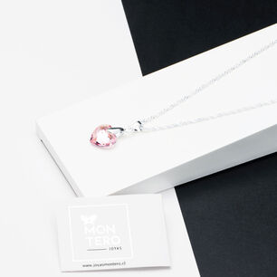 Collar Amor Plata Italiana 925 Y Cristal Genuino Rose Shimmer