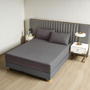 Cubrecolch&oacute;n Impermeable King + 02 Fundas De Almohada Plomo