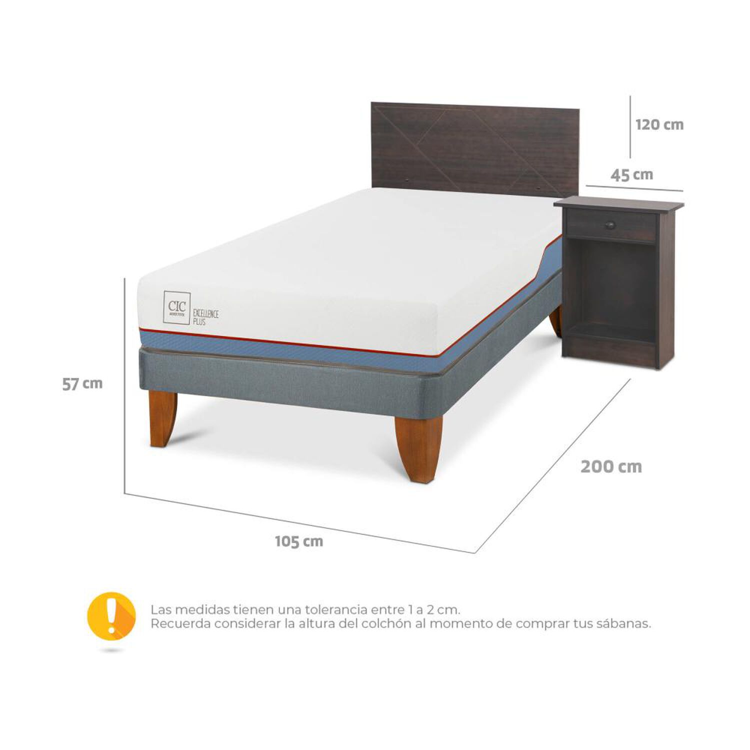 Cama Europea Cic Excellence Plus / 1.5 Plazas / Base Normal + Set De Maderas image number 2.0