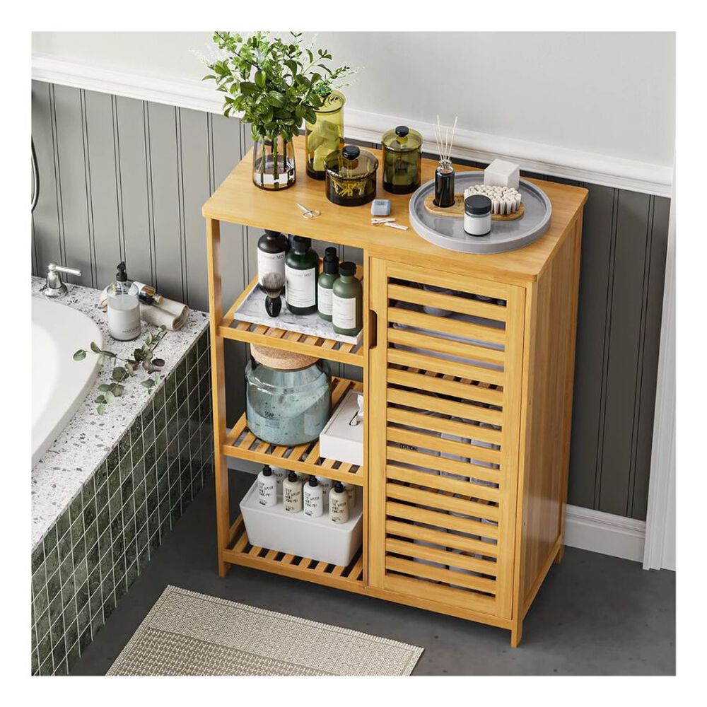 Armario De Almacenamiento 3 Estantes Laterales Puertas De Bamb&uacute; image number 3.0