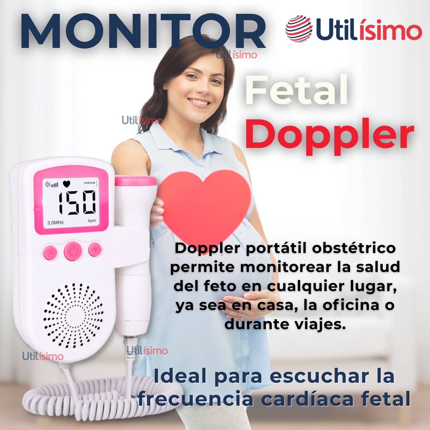Monitor Fetal Doppler Latidos Fetales Coraz&oacute;n Beb&eacute; Blanco Rosa image number 2.0