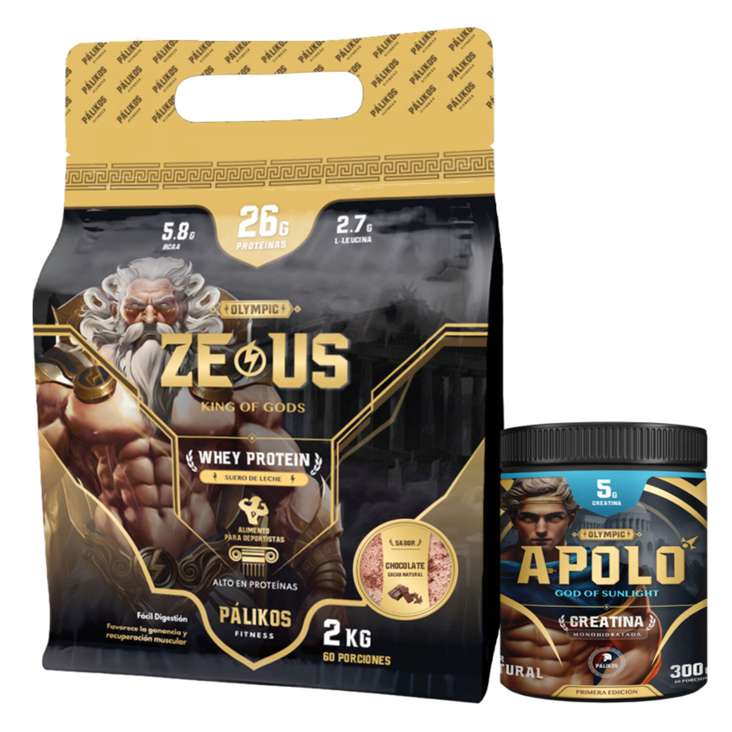 100% Whey Protein Zeus 2kg Doypack Chocolate +creatina Apolo 300g image number 0.0