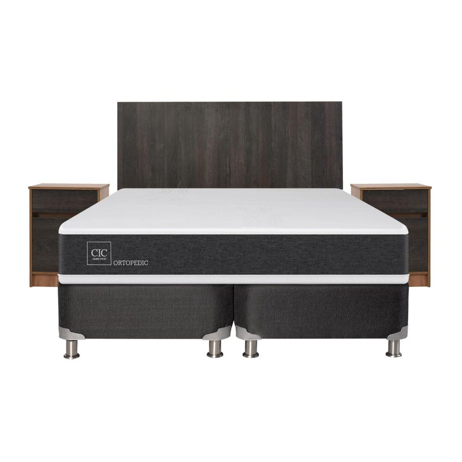 Box Spring Cic New Ortopedic B5 / 2 Plazas / Base Dividida + Set de Maderas Espresso image number 0.0