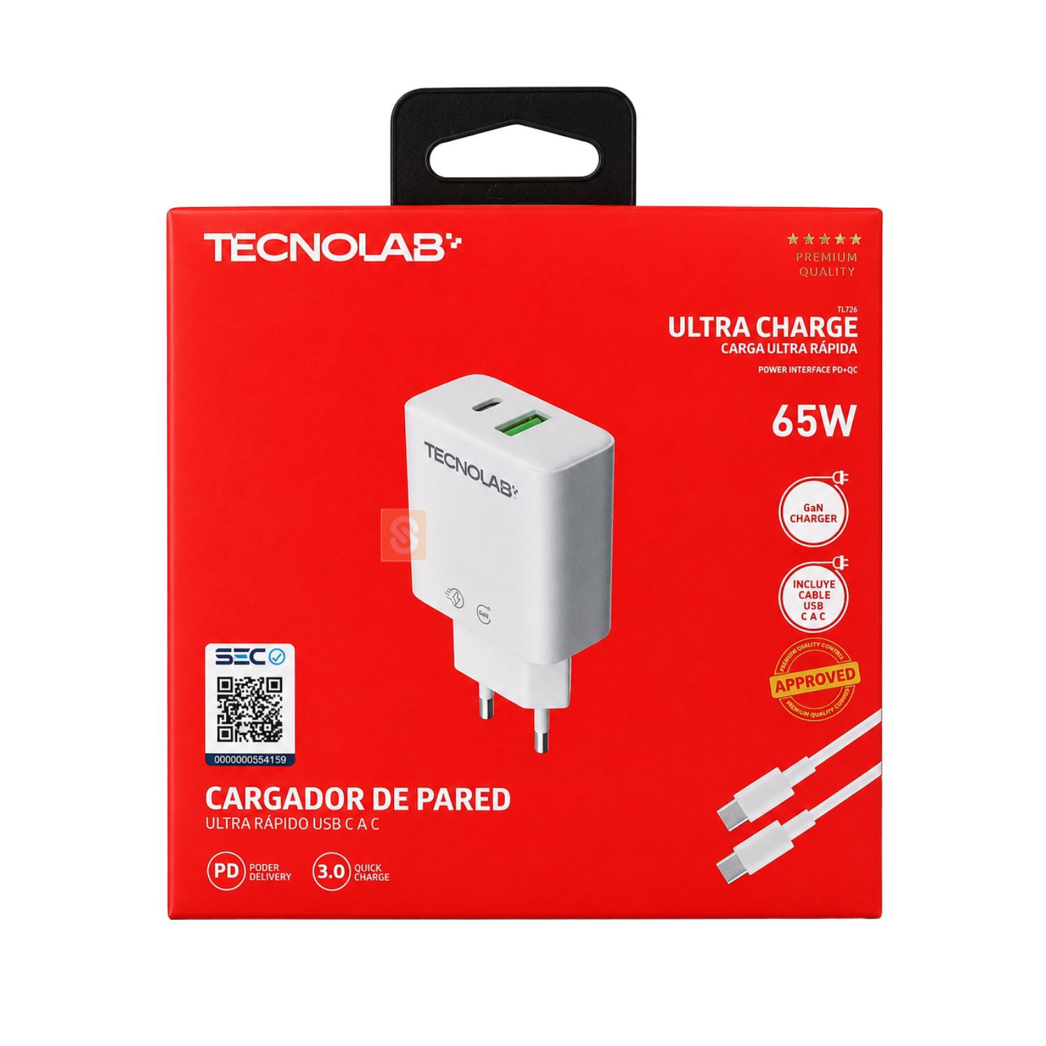 Cargador Gan 65w Pd Qc3.0 Usb-c Cable Sec Blanco - Ps image number 3.0