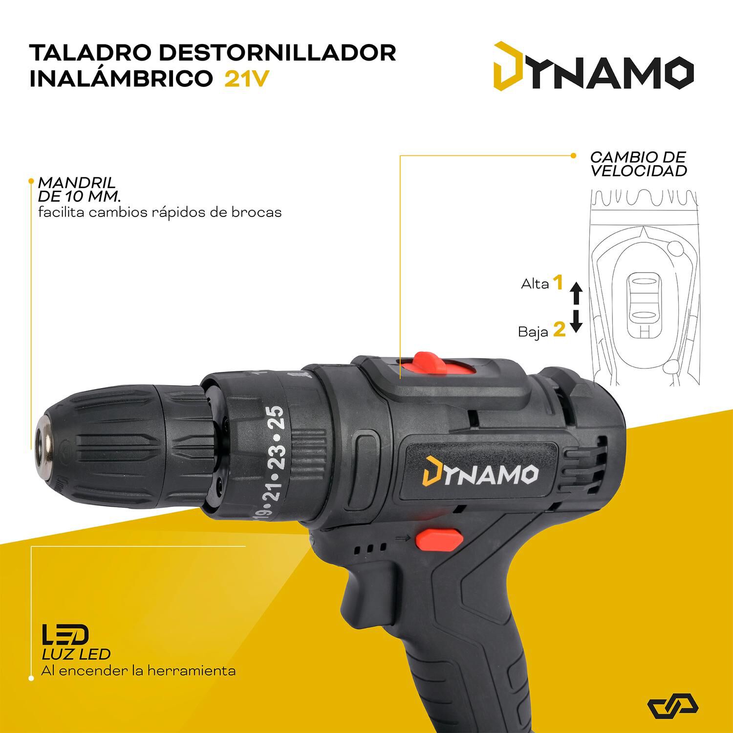 Kit Taladro Destornillador Inal&aacute;mbrico Dynamo 21v 2 Bater&iacute;as image number 5.0