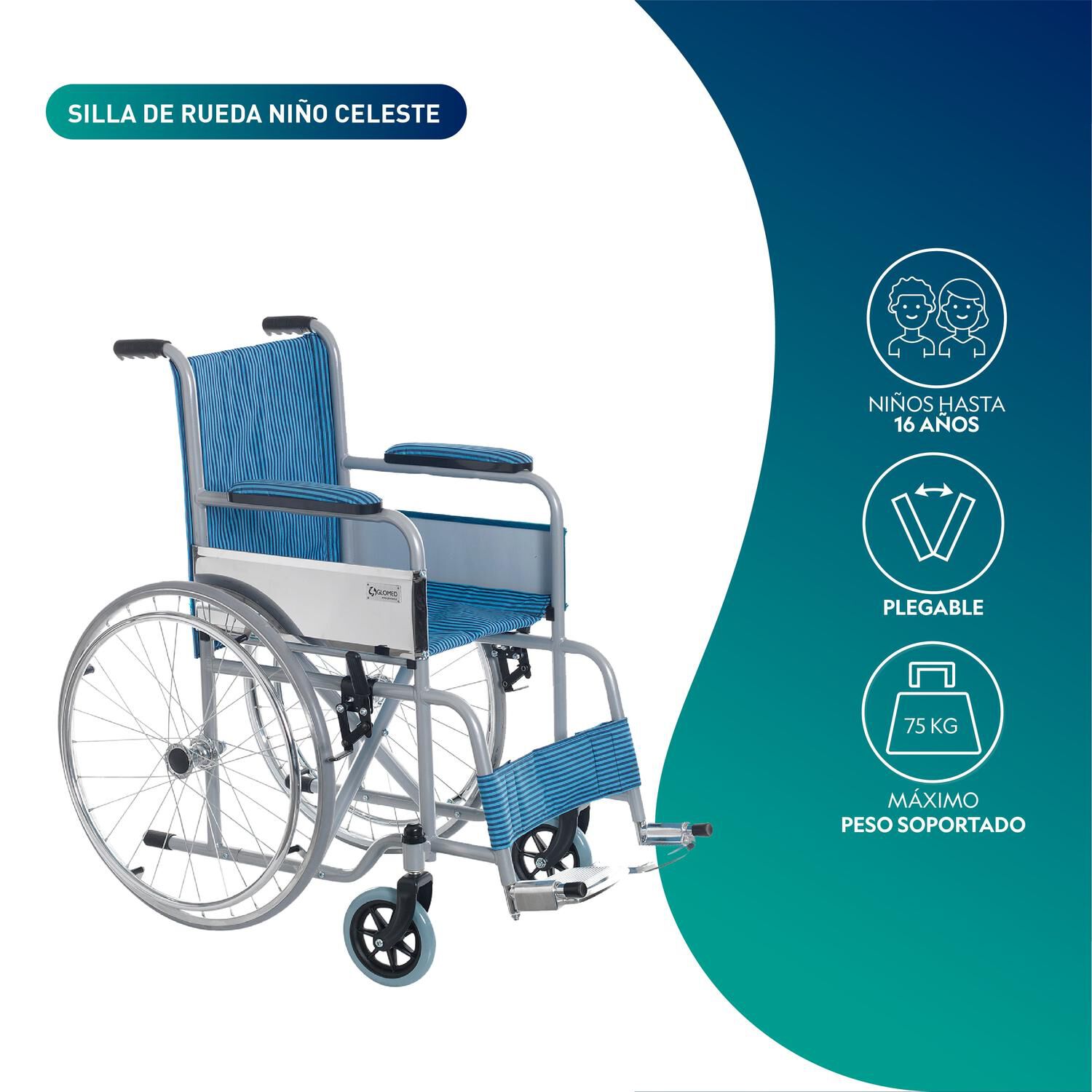 Silla De Ruedas Pediatrica Ni&ntilde;o | Celeste image number 2.0