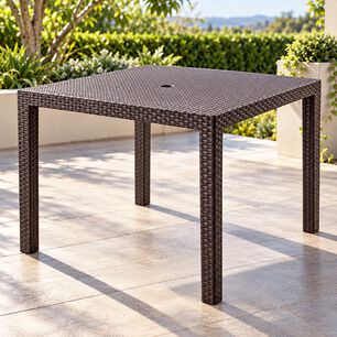 Mesa De Terraza Cuadrada Reyplast Tavarua Tipo Rat&aacute;n Con Agujero Para Sombrilla Marr&oacute;n Moro