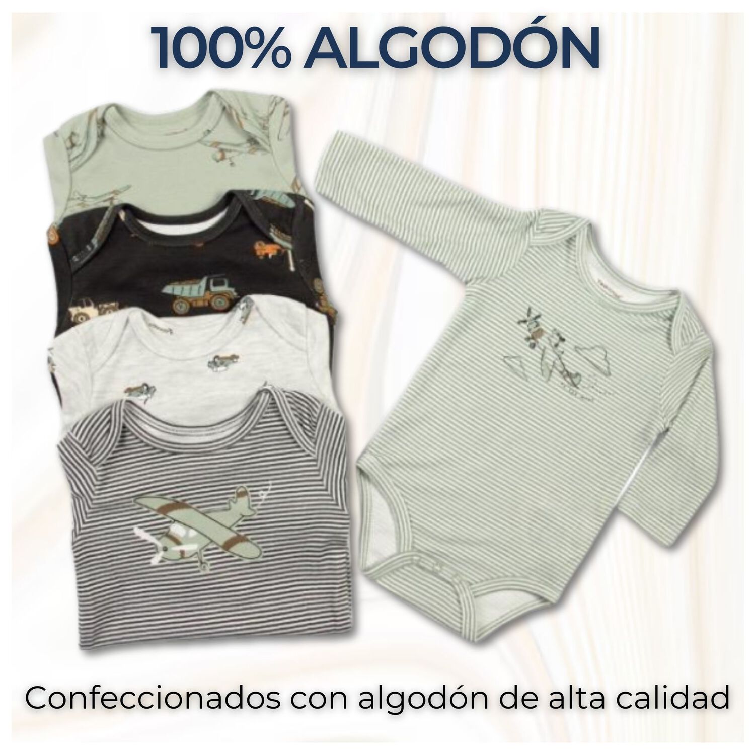Pack 5 Bodys Ni&ntilde;o Manga Larga Tedmimak 100% Algod&oacute;n Adventure Planes image number 1.0