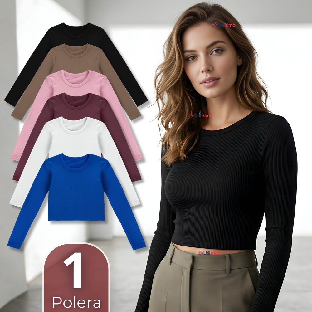 Camiseta Polar Manga Larga Polera Tela Acanalada Colores Surtidos image number 0.0