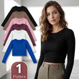 Camiseta Polar Manga Larga Polera Tela Acanalada Colores Surtidos