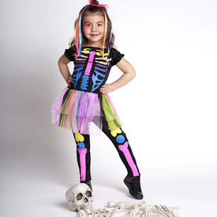 Disfraz Glam Esqueleto Fl&uacute;or Ni&ntilde;a Talla 7/9
