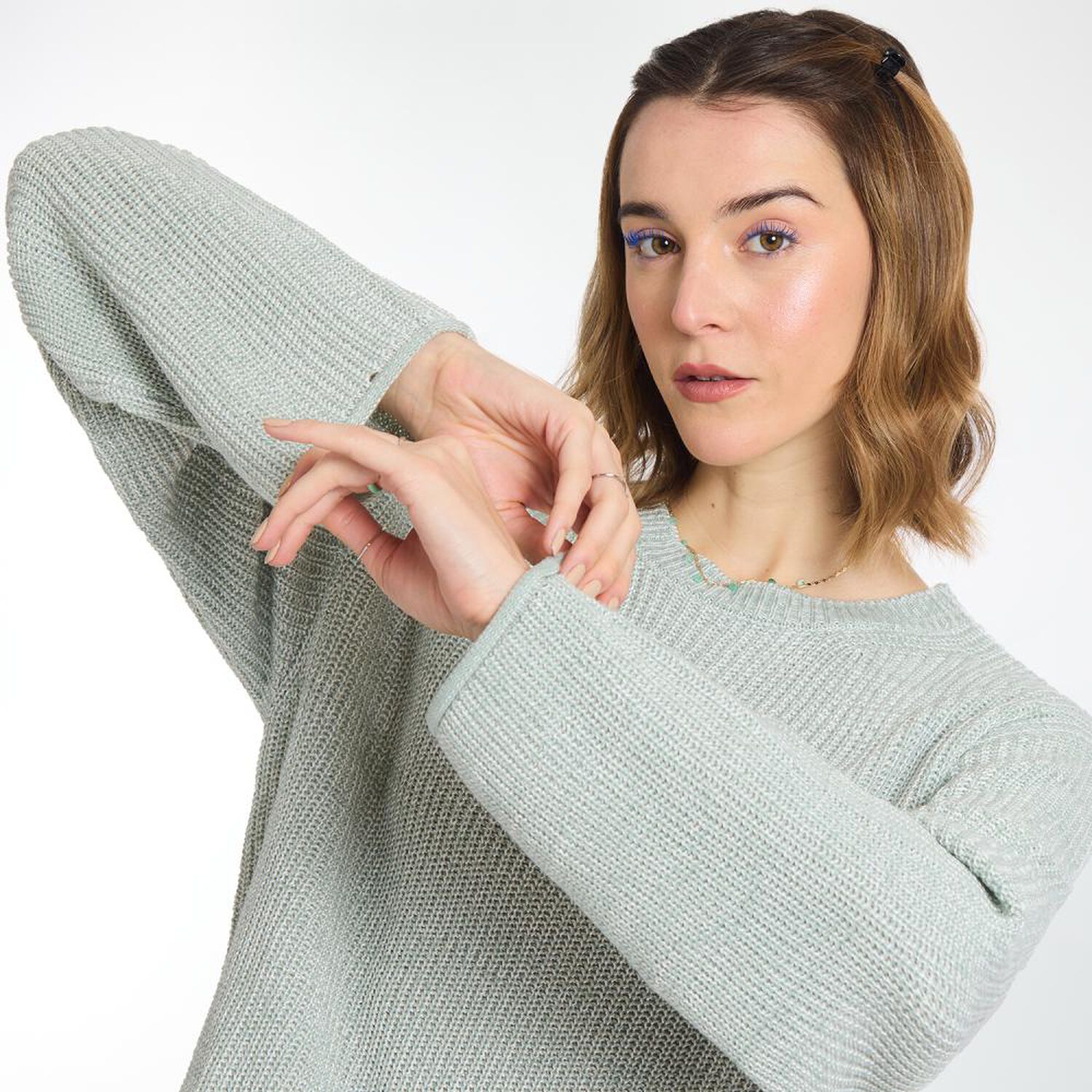 Sweater Crop Efecto Desgastado Manga Larga Cuello Redondo Mujer Freedom image number 4.0