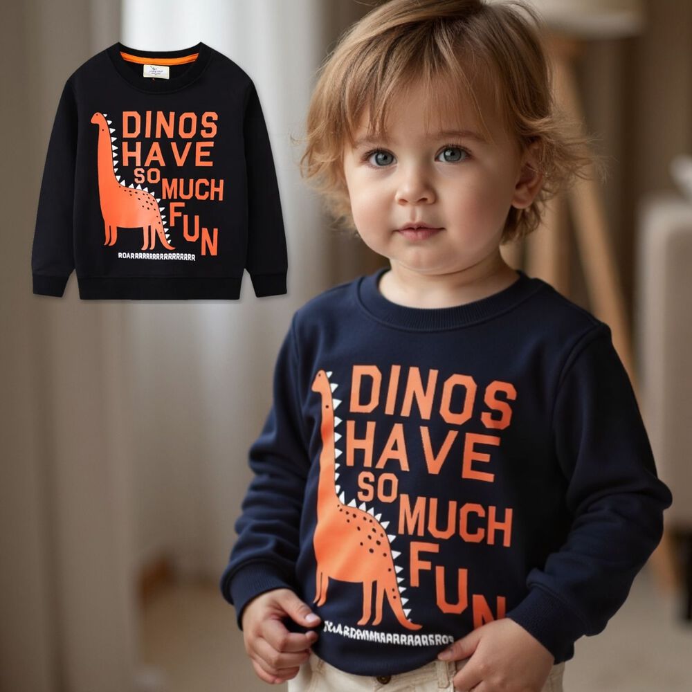 Poler&oacute;n Ni&ntilde;o Manga Larga 100% Algod&oacute;n Negro Dinosaurios image number 0.0