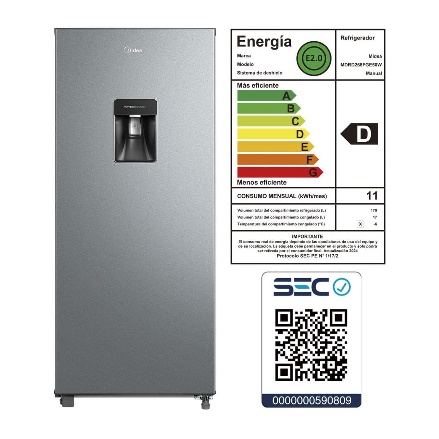Frigobar Midea Mdrd268fge50w / Fr&iacute;o Directo / 187 Litros / D image number 12.0