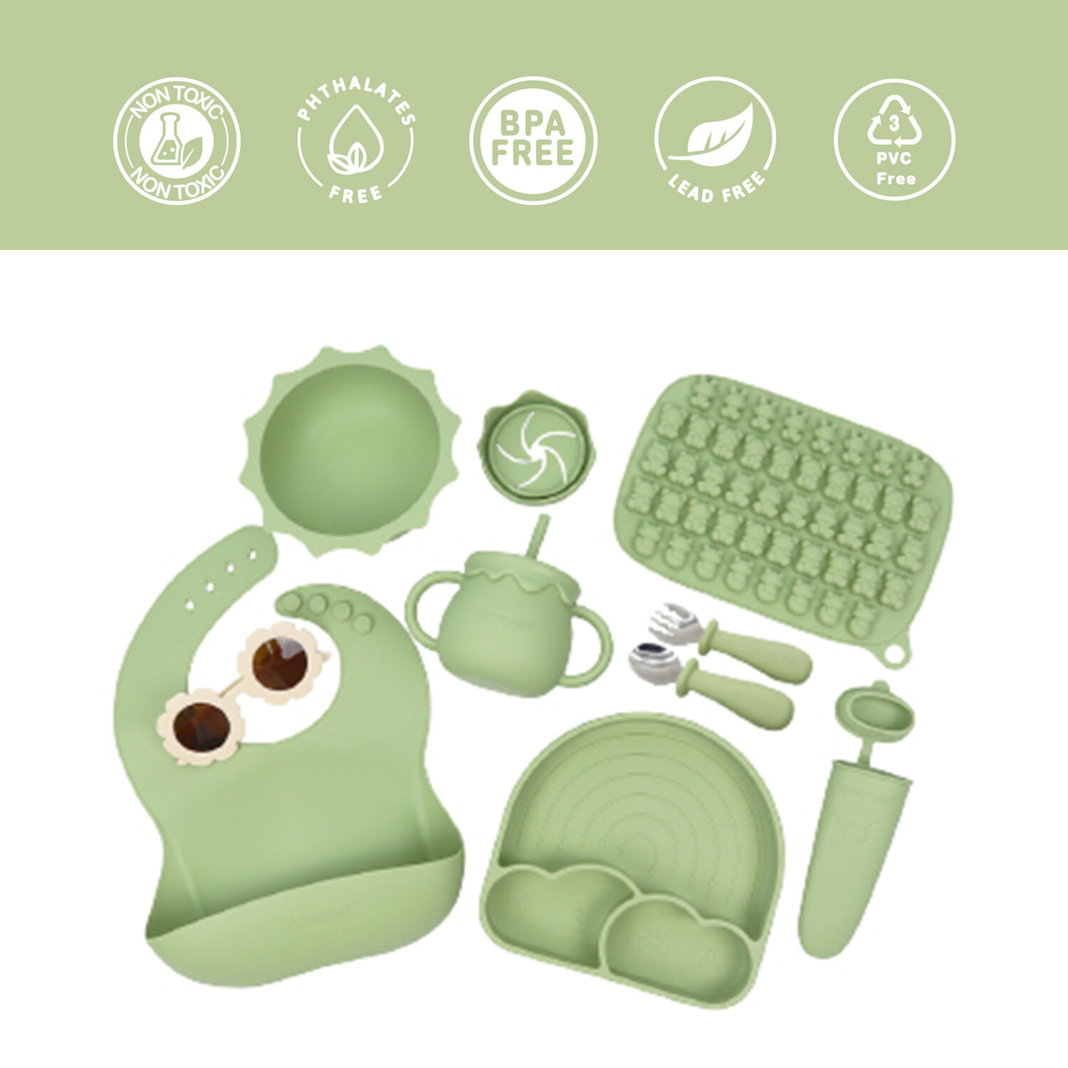 Set Alimentaci&oacute;n Summer Silicona Verde image number 7.0