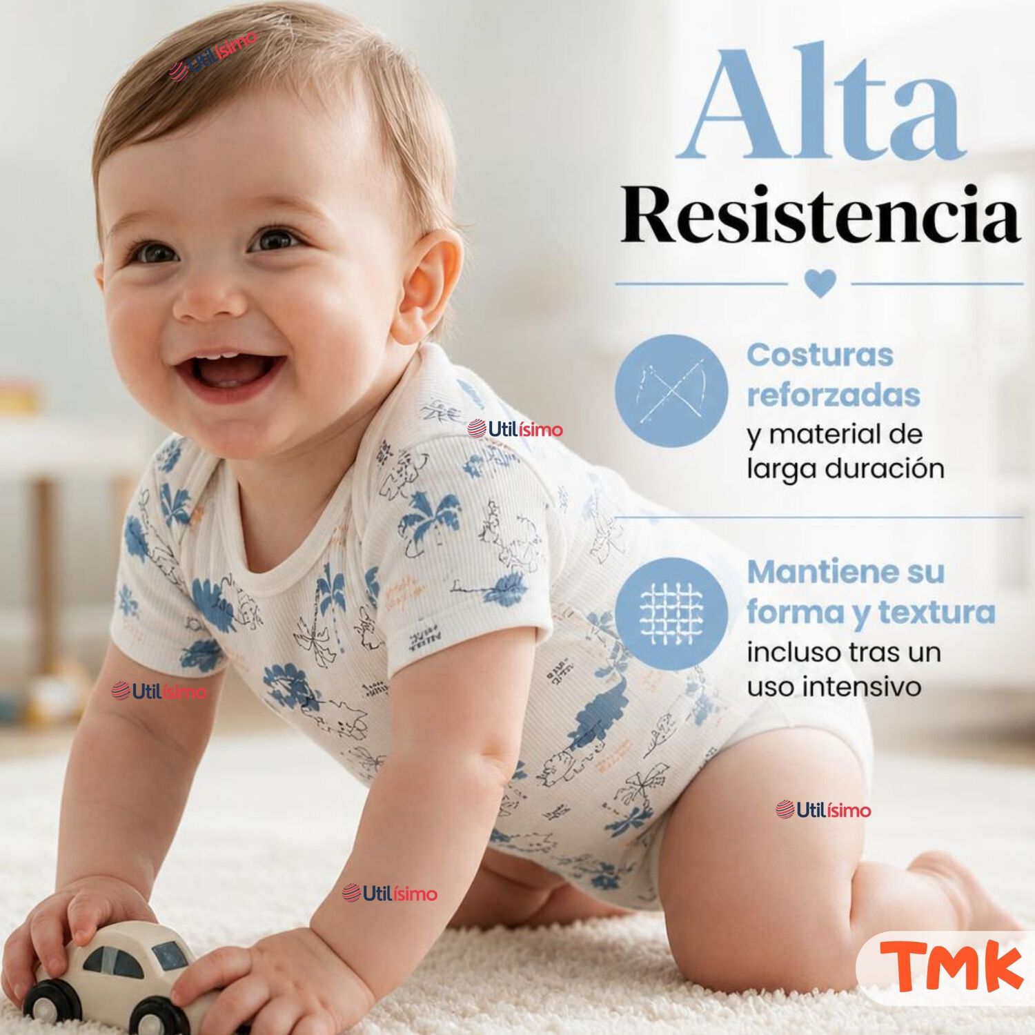 Pack 5 Bodys Manga Corta 100% Algod&oacute;n Tedmimak Ni&ntilde;o Blue Jungle image number 9.0