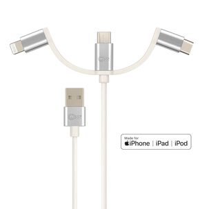 Cable 3en1 Mfi Certificado Para Iphone & Android Multipuerto
