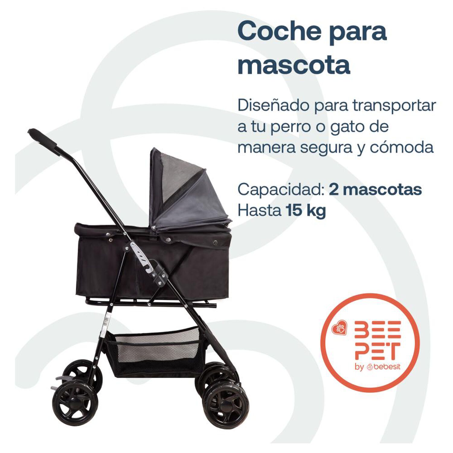 Coche Plegable de Mascota Gris BeePeet Bebesit image number 1.0