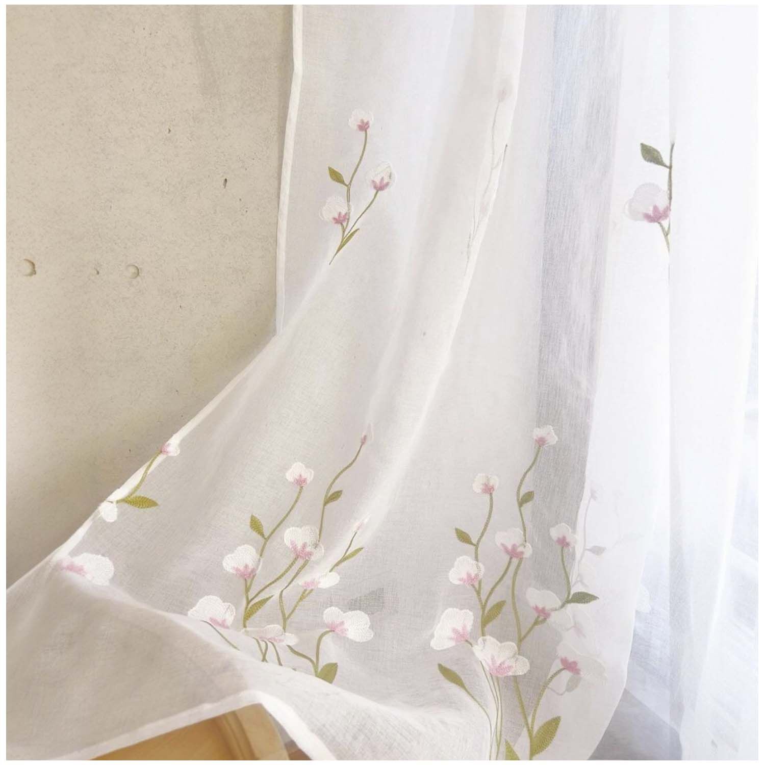 Set De 02 Visillos Bordados Con Argollas 140x230 Cm Mod07 image number 1.0