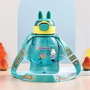 Botella Pl&aacute;stica 650ml Con Correa Y Orejitas Estilo Kawai Sin Bpa Ni&ntilde;os Turquoise