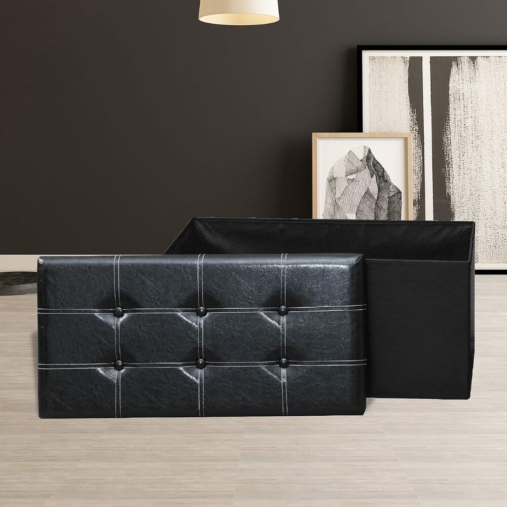 Banqueta Puff Baul Organizador Sillón Negro 76x38cm image number 5.0