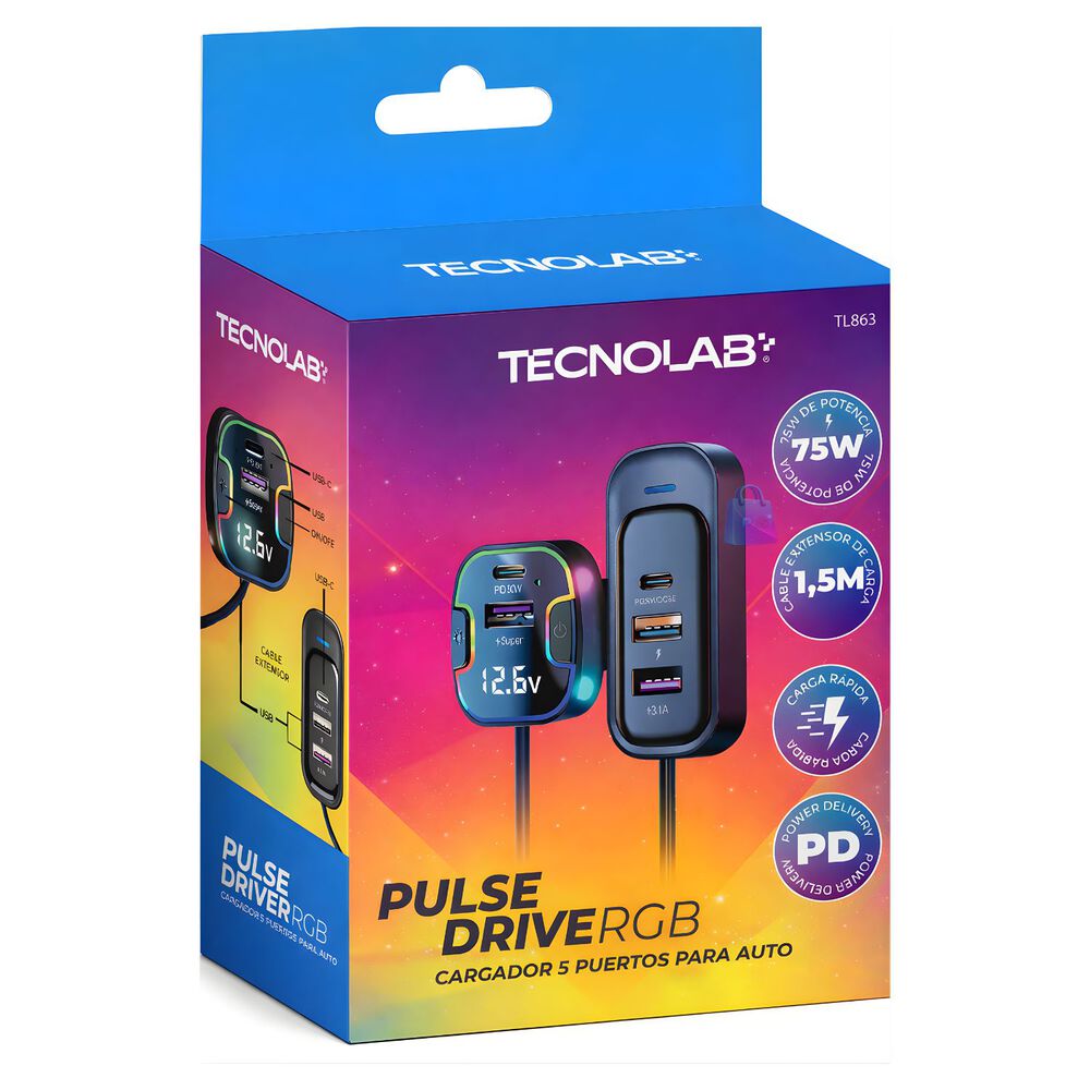 Cargador Auto 75w Multipuerto Pd Qc + Cable - Ps image number 3.0