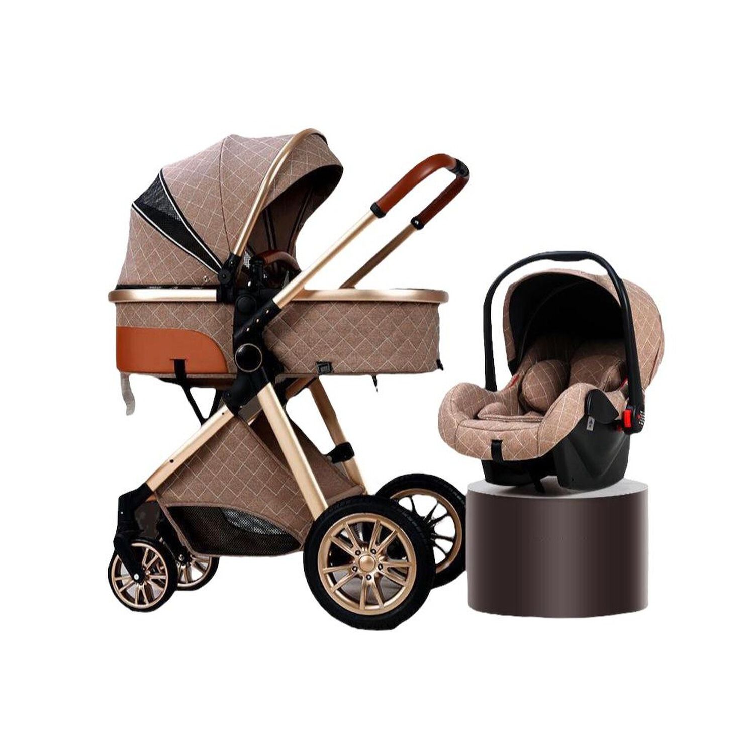 Coche Deluxe Con Silla Nido Y Accesorios Caf&eacute; Lubabycas image number 8.0