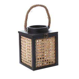 Farol Rustico Junco Cuadrado 18 Cm Negro