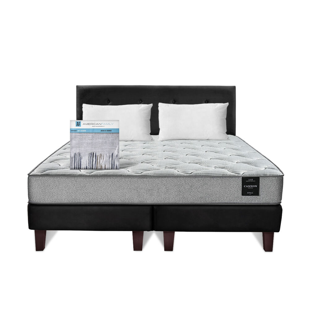 Combo Cama Cannon 2 Plazas+2 Almohadas+sabanas+respaldo Tela Negro image number 2.0