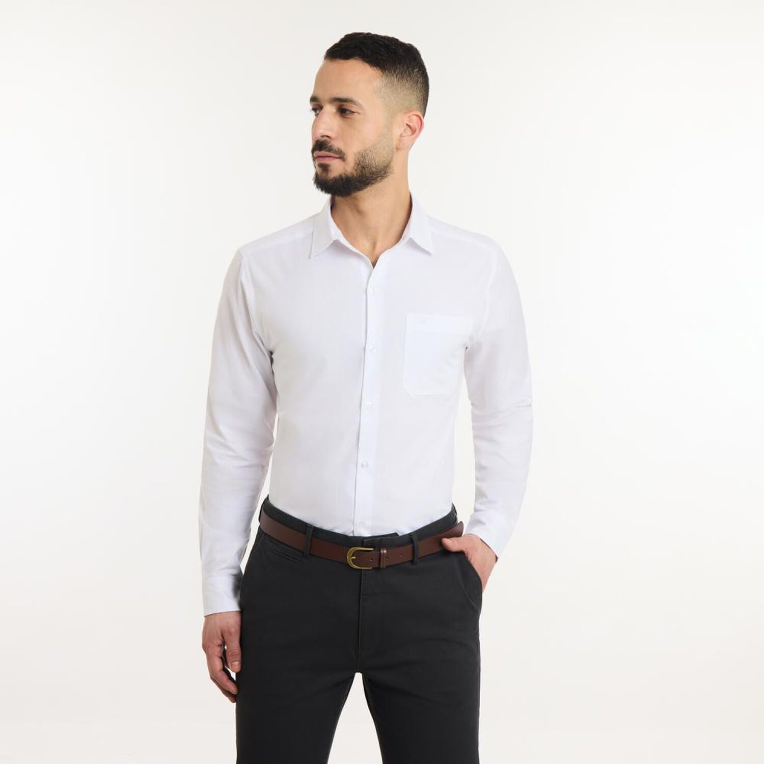 Camisa Lisa Slim Manga Larga Hombre Az Black image number 0.0