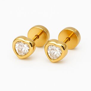 Aros Abridores Coraz&oacute;n 5mm N2 Oro 18k Circ&oacute;n Rosado A Presi&oacute;n Beb&eacute; Ni&ntilde;a Segundo Hoyo